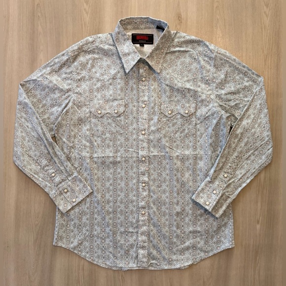 Rock & Roll Denim Pearl Snap Paisley Shirt Western Modern Fit Sz XL - Picture 2 of 5